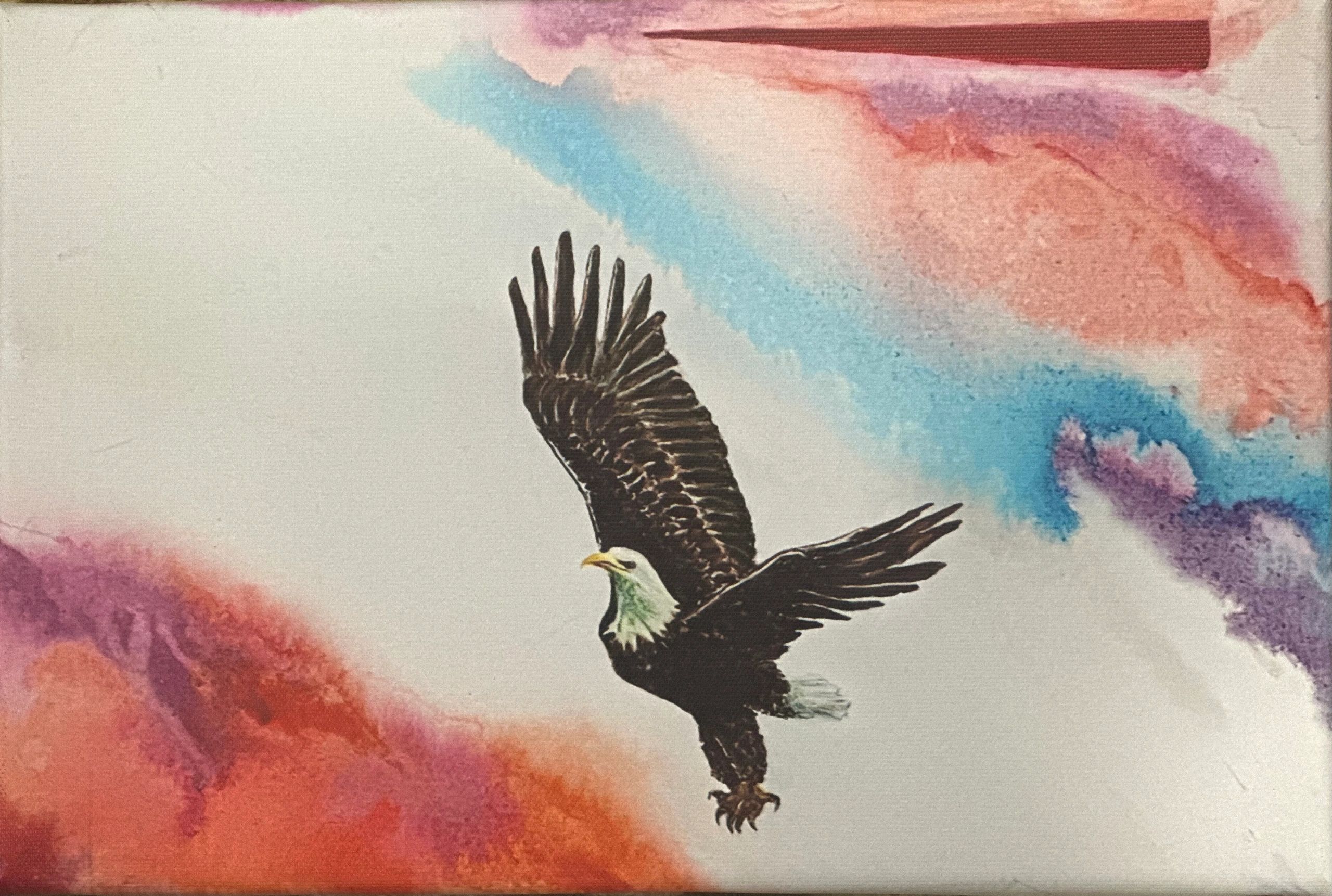 Bald eagle in flight watercolor — art by Master Walth